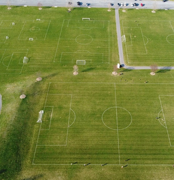 aerial photo of soccer field markings at park