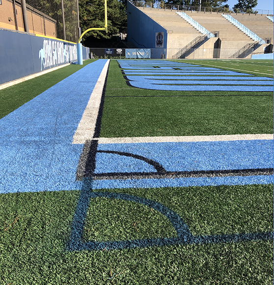 blue soccer field line markings