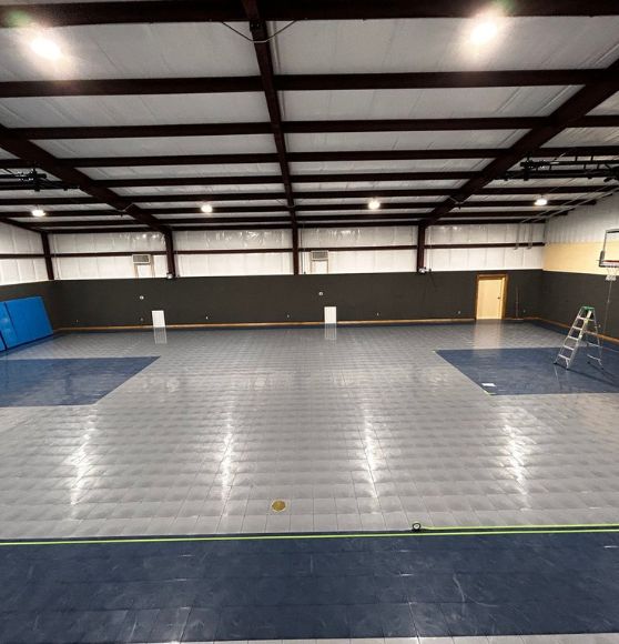 church court before basketball court line markings freshly painted