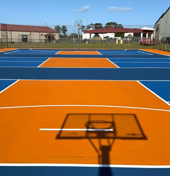 pickleball and basketball court freshly painted for US Coast Guard Air Station