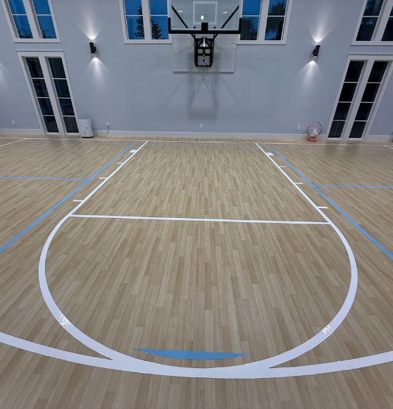 Private Residence gymnasium with freshly painted line markings