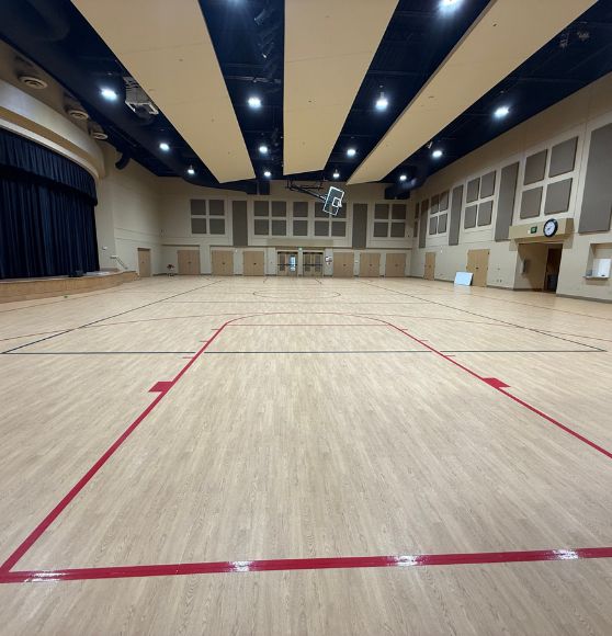 pickleball court freshly painted for Deerwood Baptist Church gymnasium