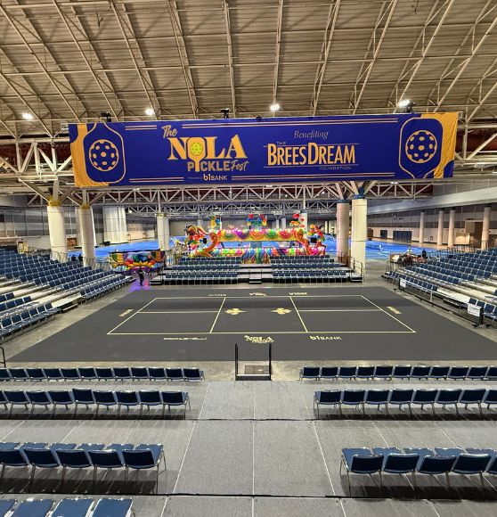 front view of NOLA PickleFest with freshly painted pickleball courts
