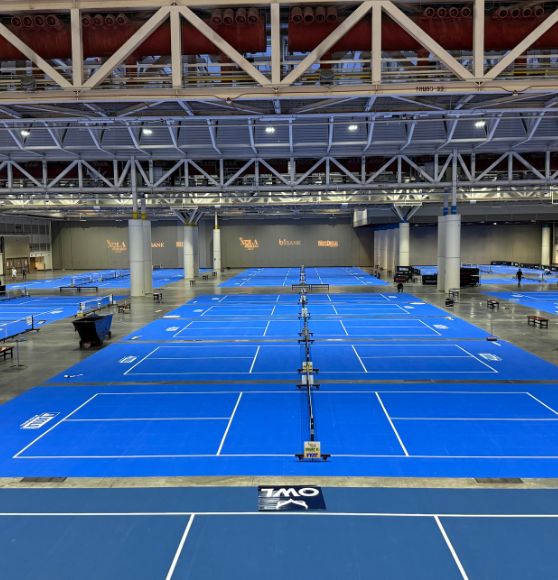 multiple freshly painted pickleball courts for NOLA PickleFest