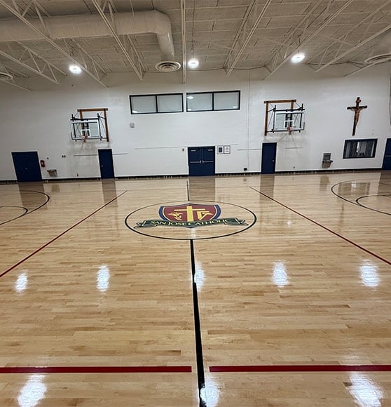 event logos markings freshly painted for San Jose Catholic School parking lot