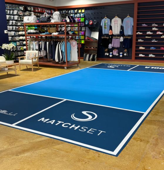 side view of MatchSet pickleball court freshly painted