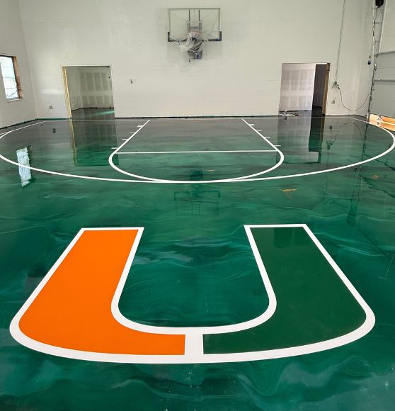 close-up of basketball court freshly painted for indoor basketball court
