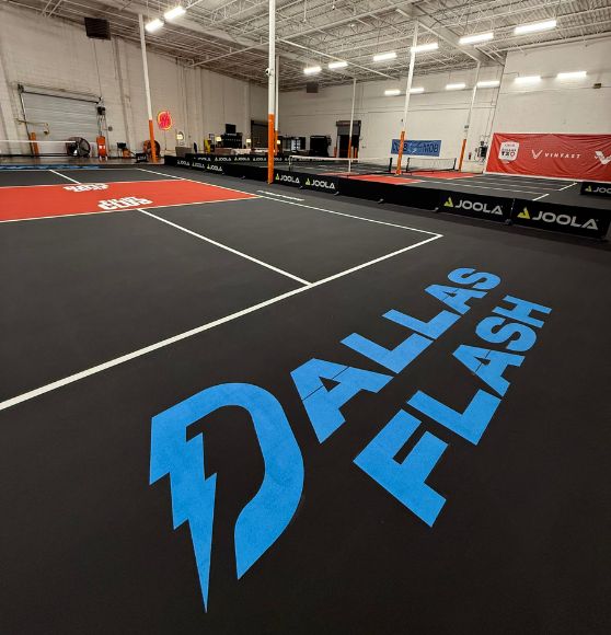 "dallas flash" freshly painted on pickleball court for Dallas Flash “Fight Club”