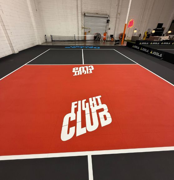 freshly painted pickleball court for Dallas Flash “Fight Club”