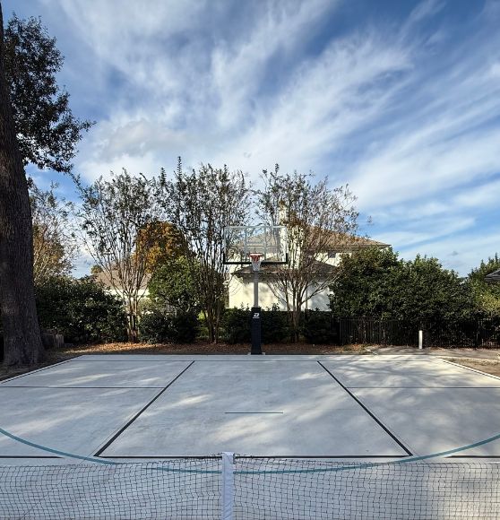 resident basketball and pickleball court freshly painted