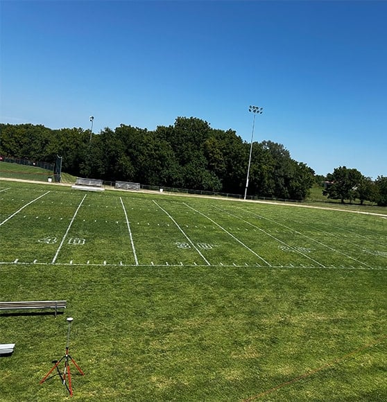 front view of Lebo High School football field freshly painted