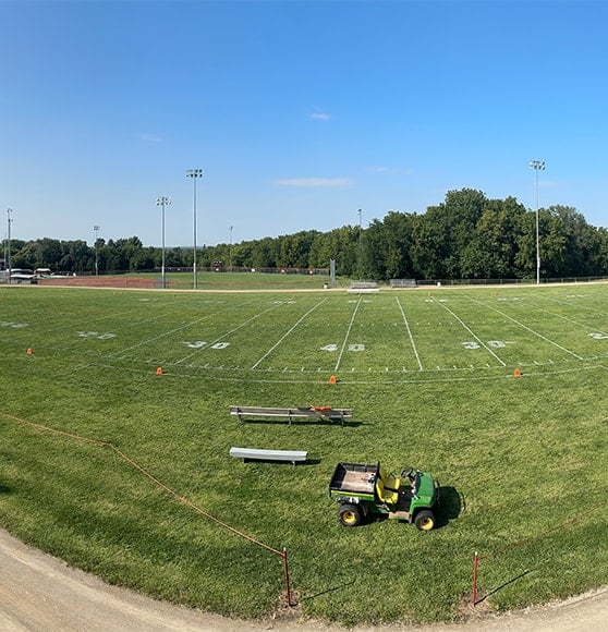 Lebo High School football field with new line markings
