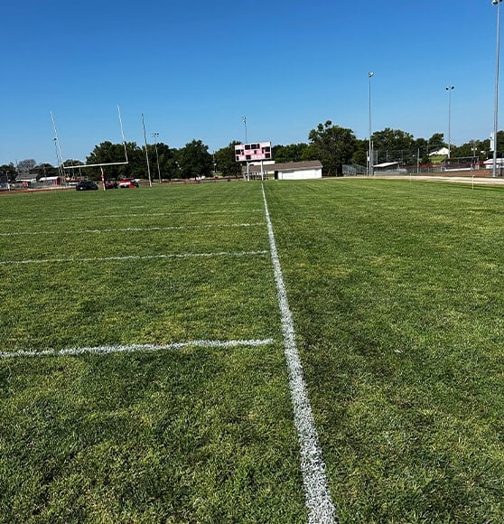 freshly painted football markings for Lebo High School