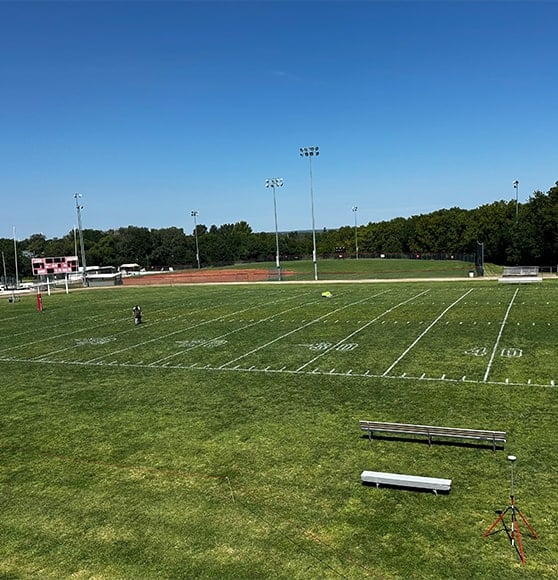 Lebo High School football field freshly painted close-up