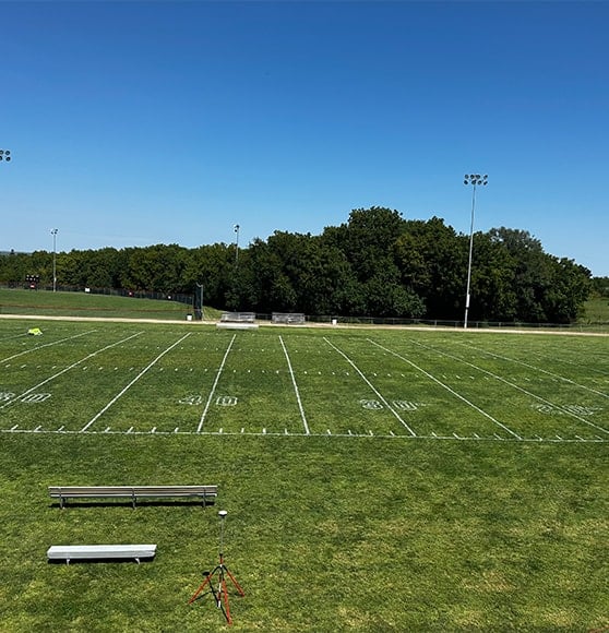 freshly painted line markings for Lebo High School football field