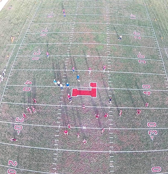 Lebo High School logo freshly painted on their football field