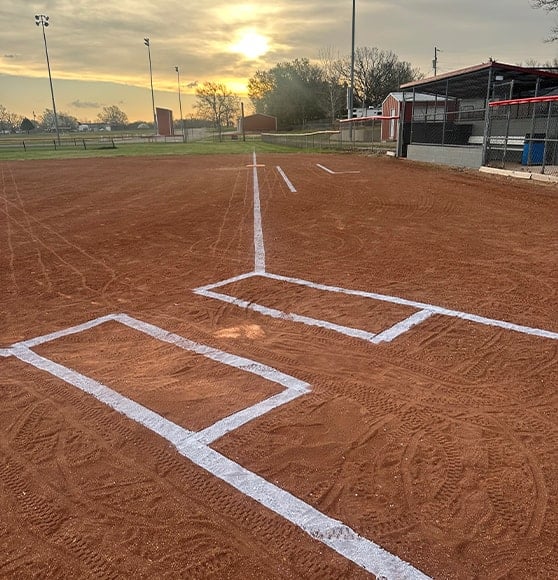 close-up of athletic field markings freshly painted for Lebo-Waverly Unified School District