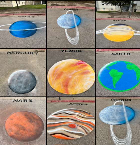 planets freshly painted on playground