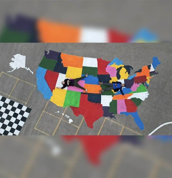 u.s. map freshly painted on pavement at school