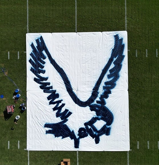 aerial view of event logo template on football field