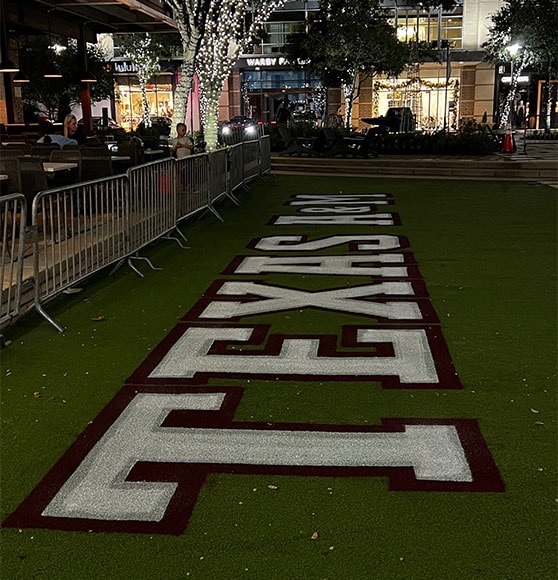 close-up of logo on football field