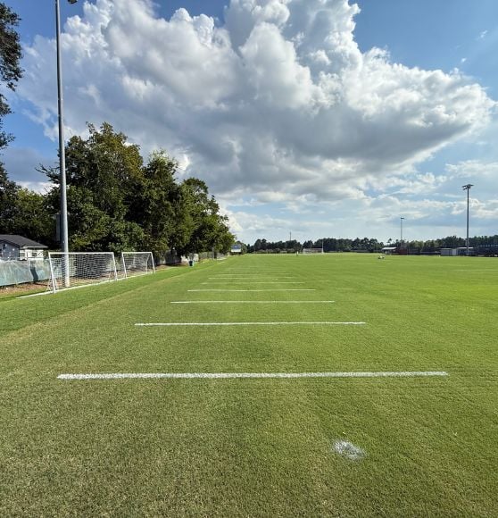 line markings freshly painted for Concordia Lutheran High School soccer field