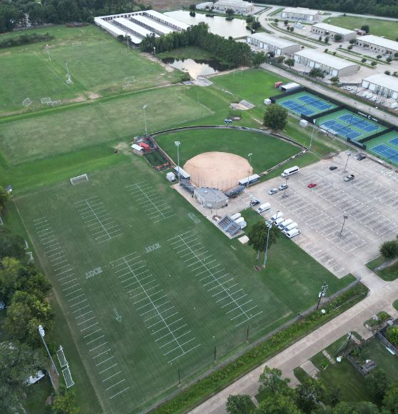 aerial view of Concordia Lutheran High School soccer field with freshly painted line markings