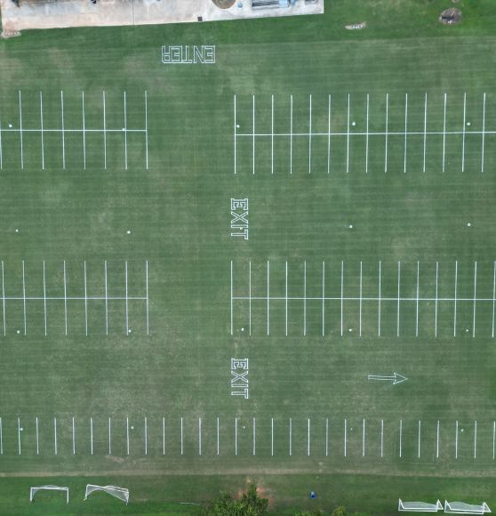 aerial view of Concordia Lutheran High School soccer field freshly painted