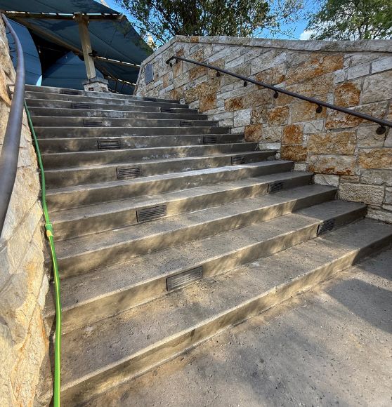 stairs at Freedom Park amphitheater freshly pressured washed