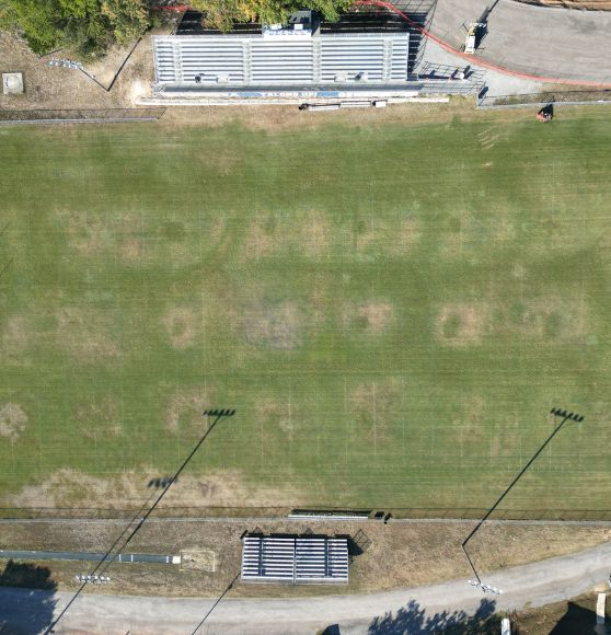 aerial view of Geneva School football field with no line markings