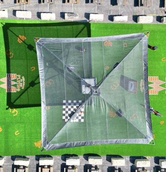 aerial view of Stock Show and Rodeo Flying W Ranch with net over field