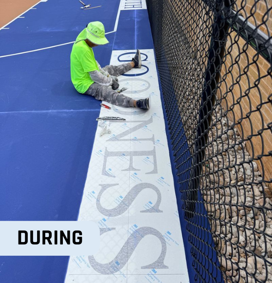 During Project Custom Basketball Court Graphics for Great Hearts Monte Vista in San Antonio, TX