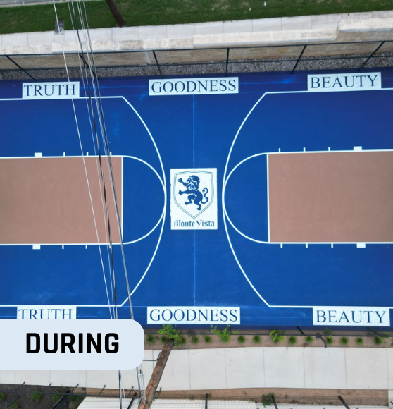 During Work Custom Basketball Court Graphics for Great Hearts Monte Vista in San Antonio, TX