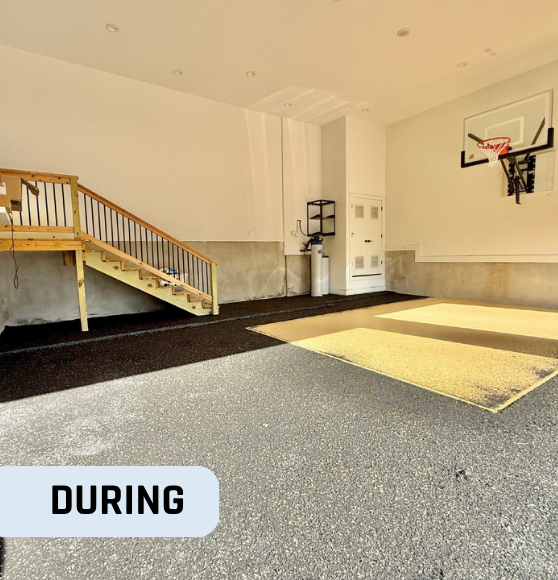 During Markings Custom Basketball Court Flooring for Private Home in Boerne, TX