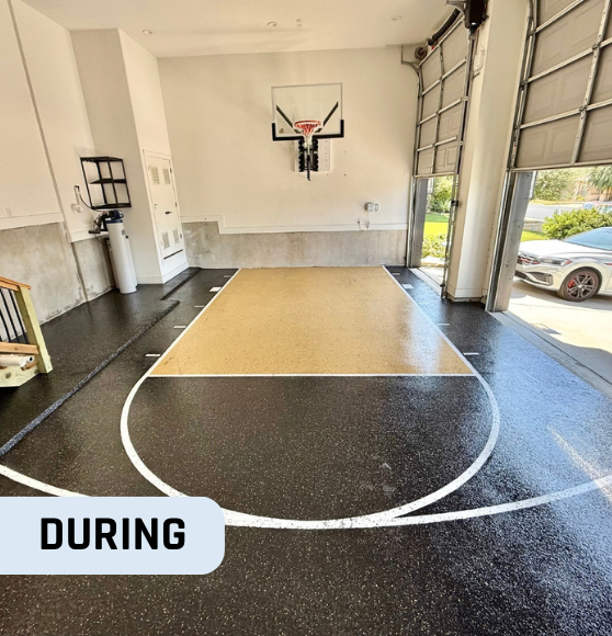 During Project Custom Basketball Court Flooring for Private Home in Boerne, TX