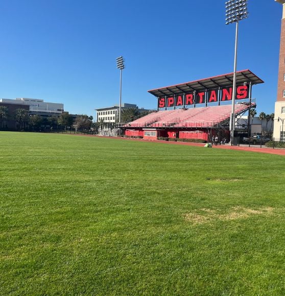 University of Tampa soccer field with no line markings