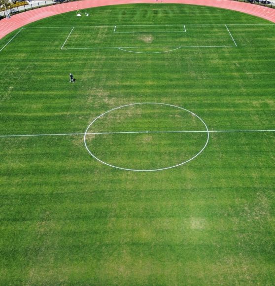 aerial view of line markings freshly painted for University of Tampa soccer field