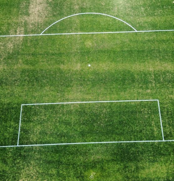 aerial view of University of Tampa soccer field freshly painted close-up