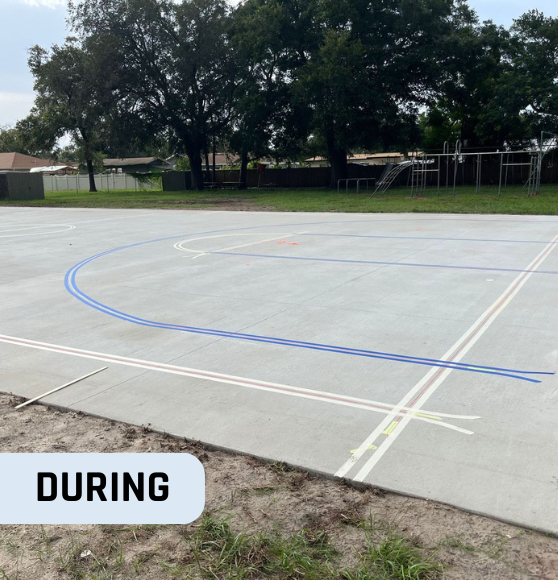 During Basketball Court Striping Work for Gateway Christian Academy in Tampa, FL