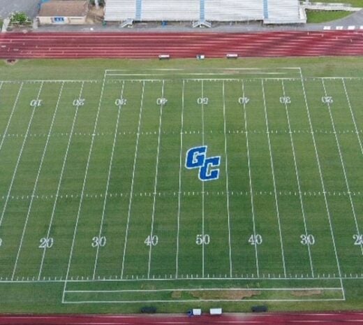 end zone markings on football field at highschool