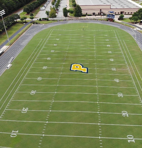aerial view of football field with fresh striping