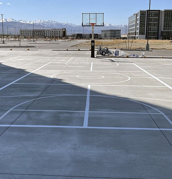 front view of new pickleball court and basketball court