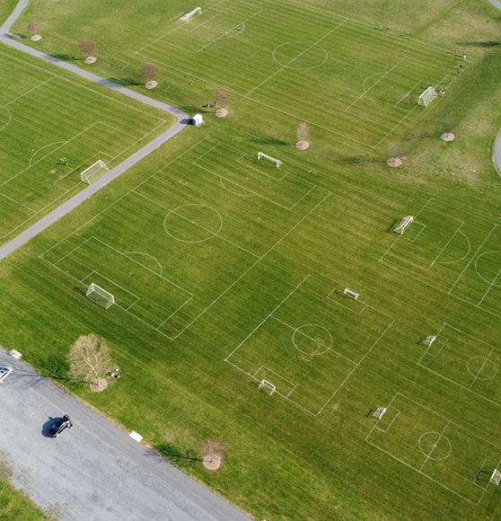 aerial view of narlo park soccer field markings