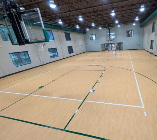 Baxter Community Center court freshly painted close-up