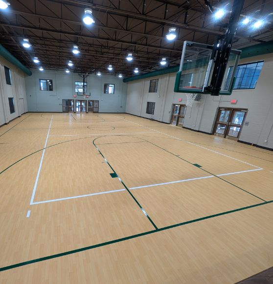 Baxter Community Center basketball court freshly striped