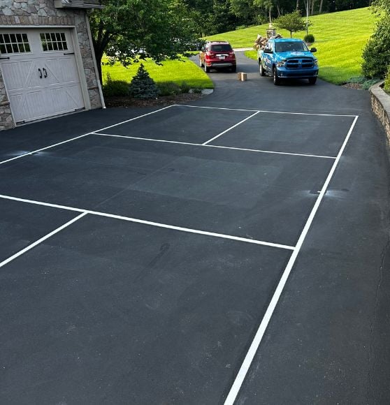 Private Residence pickleball court freshly painted close-up
