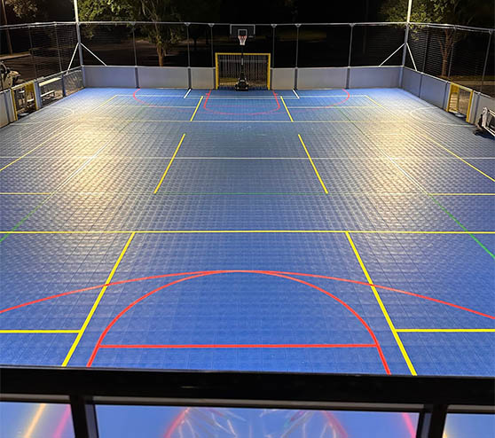 front view of court with soccer field markings and pickleball markings