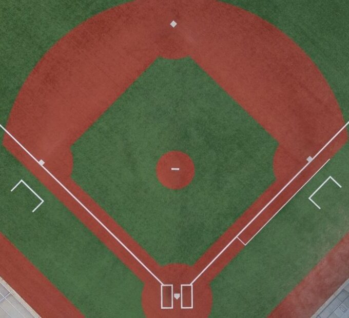 aerial view of baseball field with markings