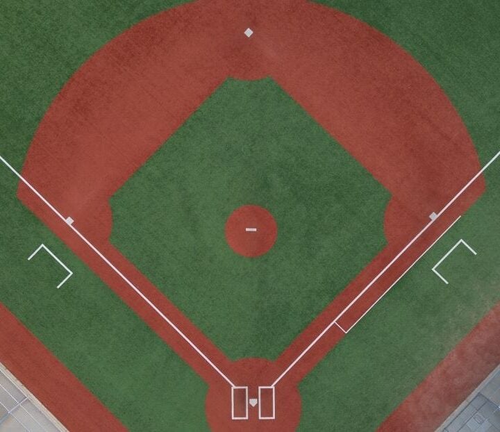 aerial view of baseball field with markings